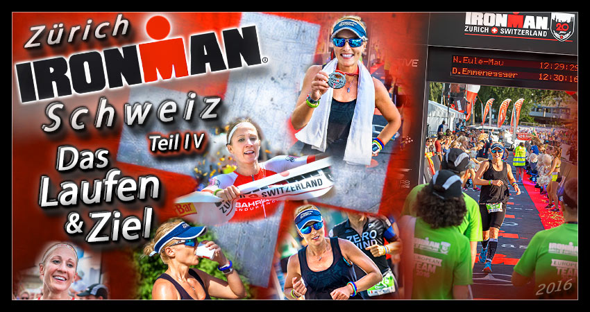Ironman schweiz switzerland Fotocollage für Beitrag Rennbericht einer Triathletin Teilnehmerin beim Laufen Marathon und Ziel