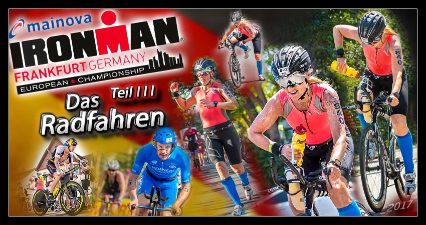 Ironman Frankfurt Rennbericht Beitragsfoto Collage Triathleten und Profis auf Radstrecke