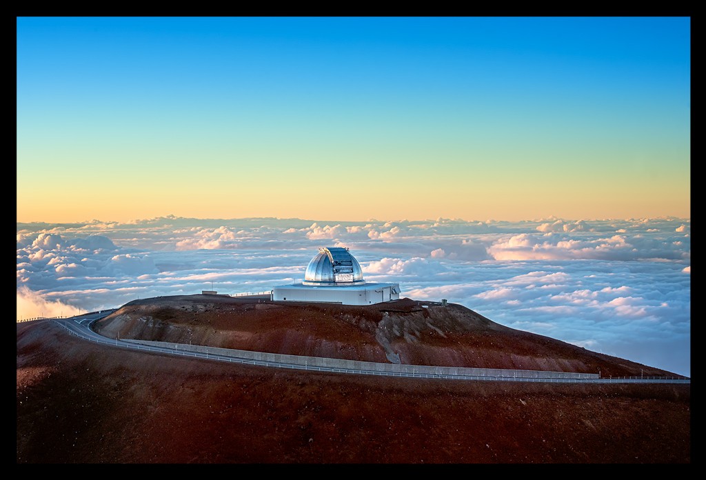 Mauna Kea Observatory Infrared-Telescope-Facility blue skye clouds Big Island Hawaii