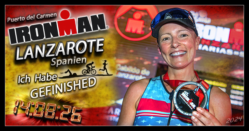 Ironman Lanzarote Ziel Finishline kurzer Rennbericht und Qualifikation Ironman World Championship Nizza Banner Collage