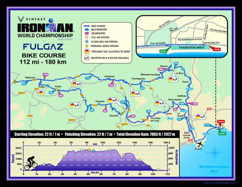 Streckenplan Radstrecke Ironman World Chamnpionhip Nizza 2024