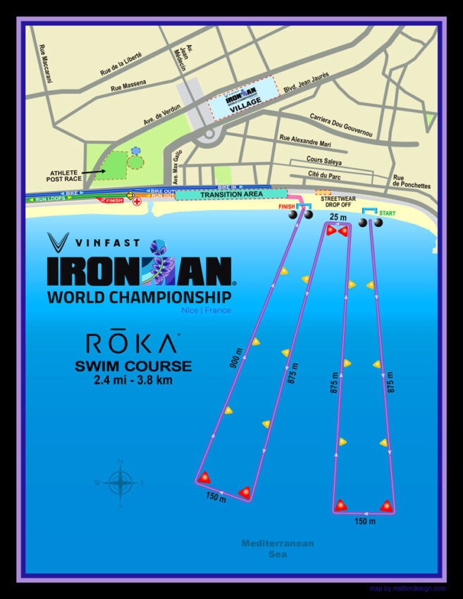 Streckenplan Schwimmstrecke Ironman World Chamnpionhip Nizza 2024