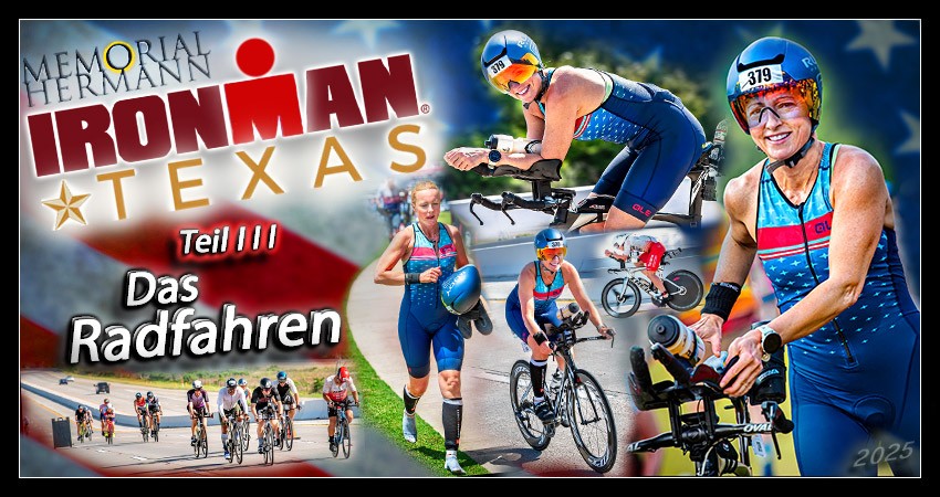 Banner Collage zum Beitrag über die Ironman Texas Radstrecke - sie führt durch The Woodlands und Harris County über die Hardy Toll Road Mautstraße bis kurz vor Houston.