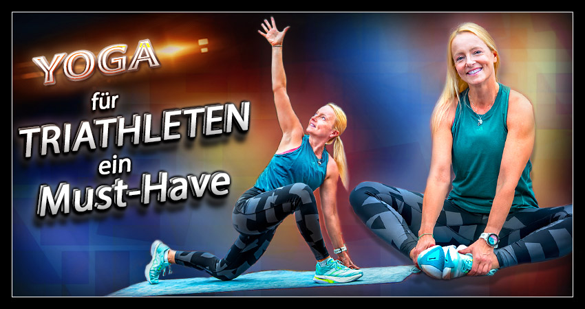 Banner Collage zum Artikel über Yoga für Triathleten: Wie du mit gezielter Yogapraxis Regeneration beschleunigst, Verletzungen vorbeugst und deine Performance verbesserst.