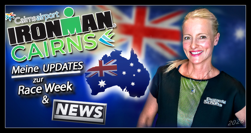 Die Race Week des Ironman Cairns 2026 hat begonnen. Reef Swim im Korallenmeer, Charity Fun Run am Freitag, Bike Check-In und Race Day: alle Updates aus Queensland.